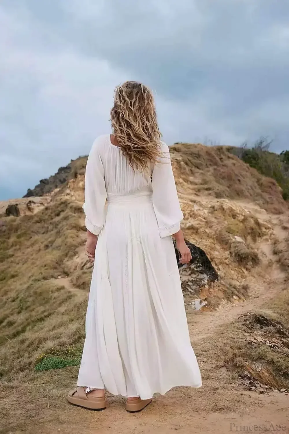 Oversized Backless Deep V Cotton Boho Dress - Image 4