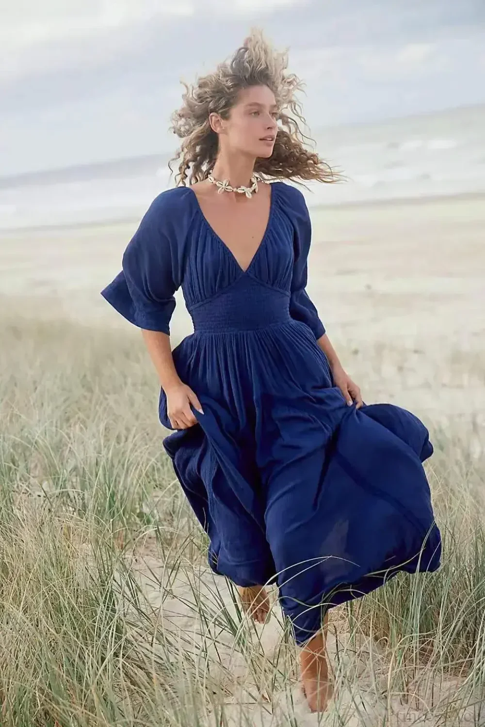Oversized Backless Deep V Cotton Boho Dress - Image 5