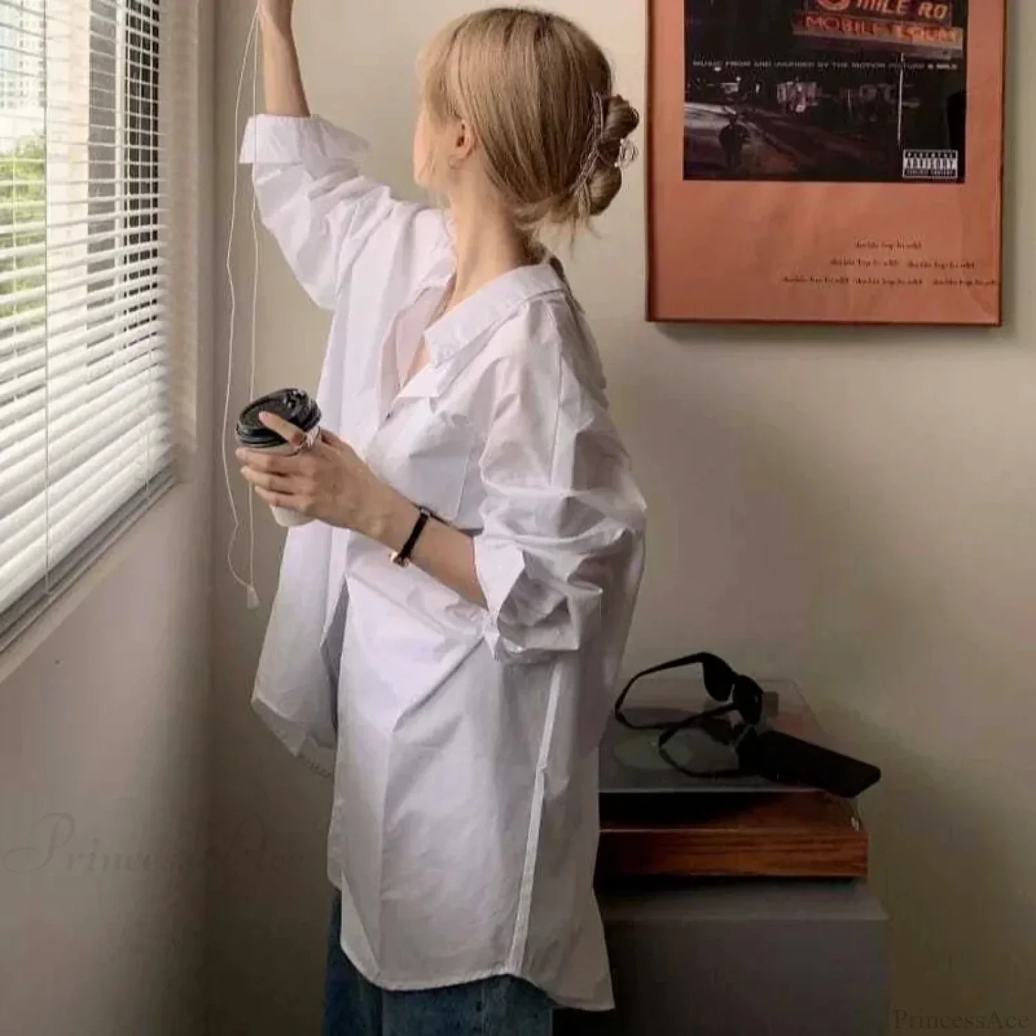Oversized Bandage Long Sleeve Streetwear White Blouse - Image 4
