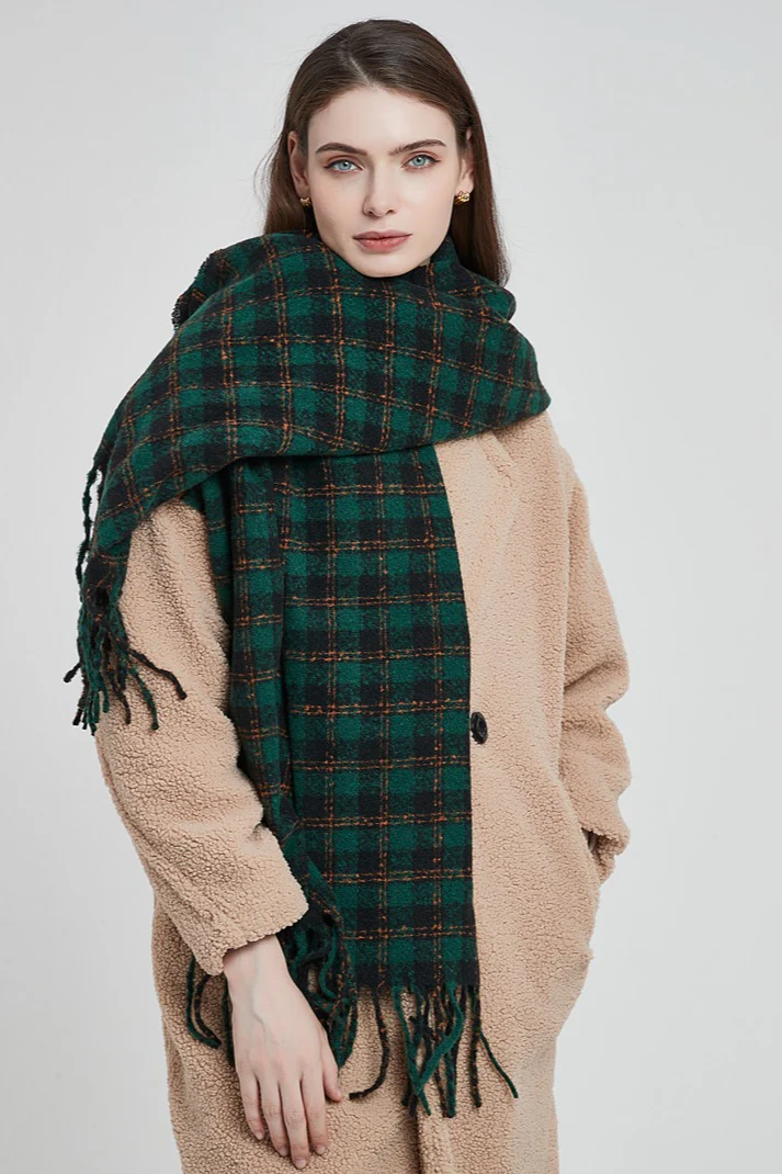 Oversized Fringe Plaid Scarf - Image 2