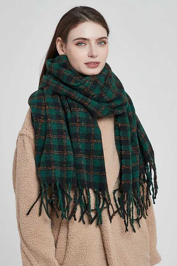 Oversized Fringe Plaid Scarf - Image 4