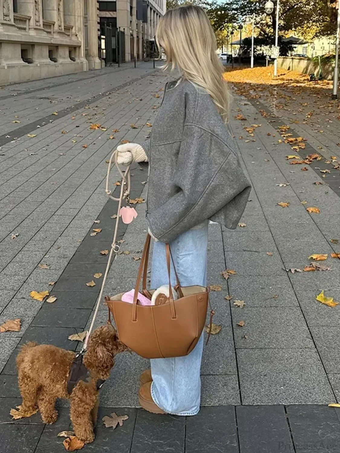 Oversized Grey Drawstring Woolen Coat - Image 3