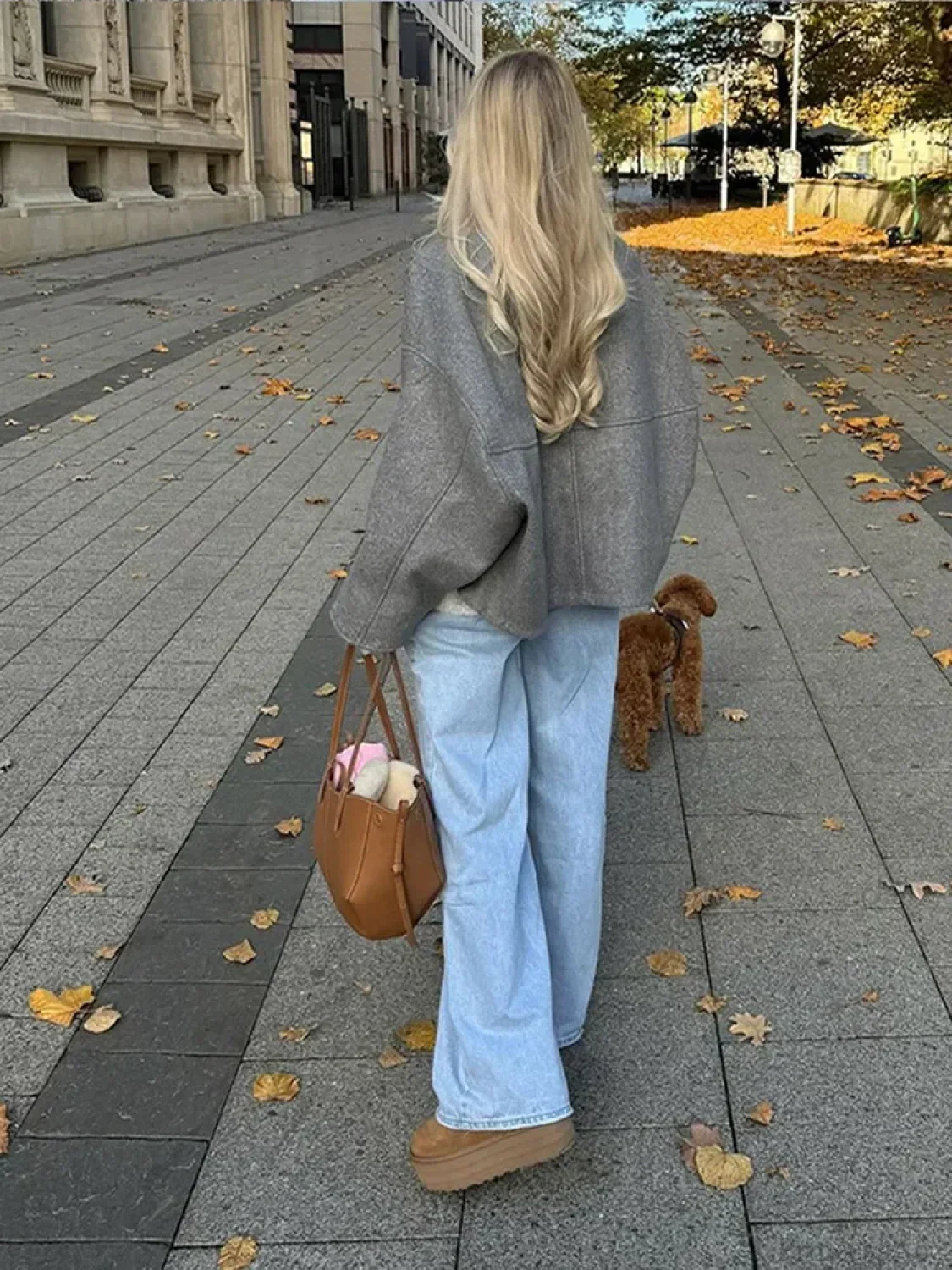 Oversized Grey Drawstring Woolen Coat - Image 5