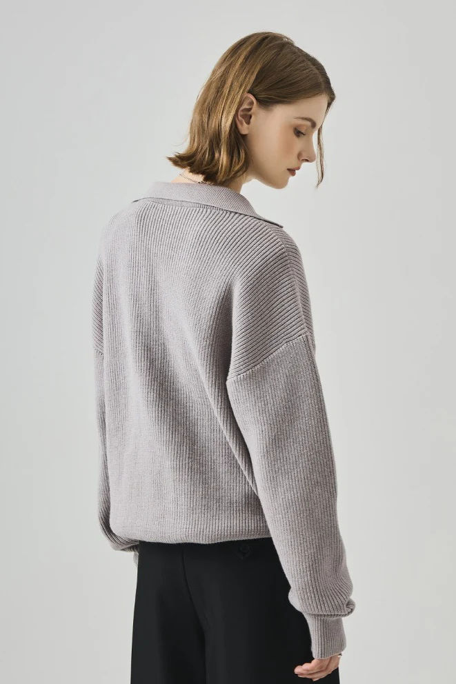 Oversized Lazy V-Neck Long-Sleeve Knit Top - Image 11