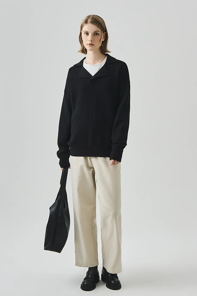 Oversized Lazy V-Neck Long-Sleeve Knit Top - Image 14
