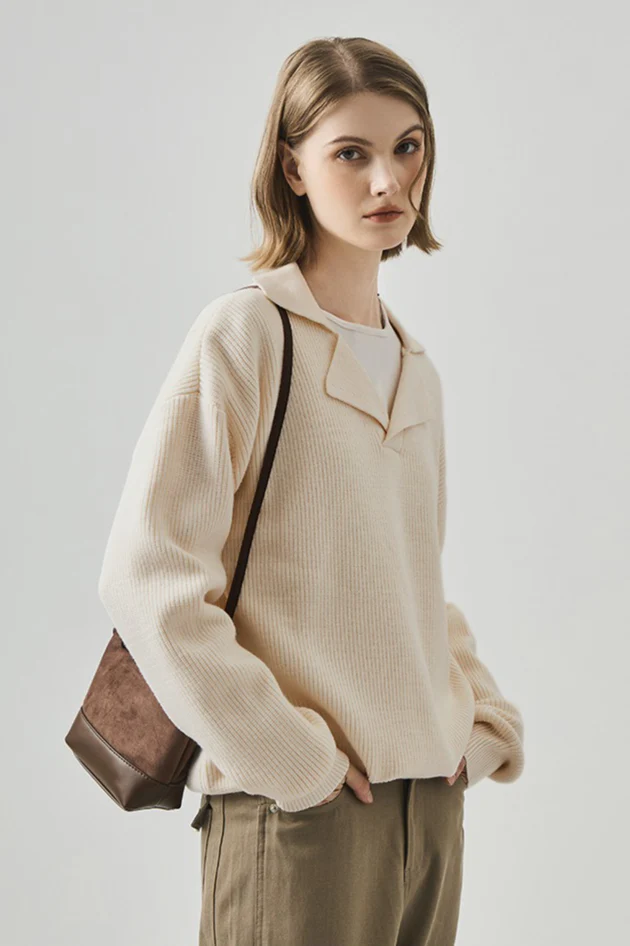 Oversized Lazy V-Neck Long-Sleeve Knit Top - Image 4