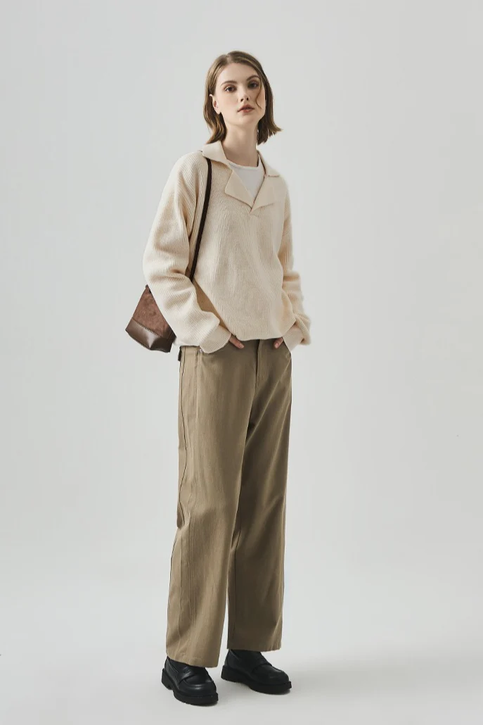 Oversized Lazy V-Neck Long-Sleeve Knit Top - Image 6