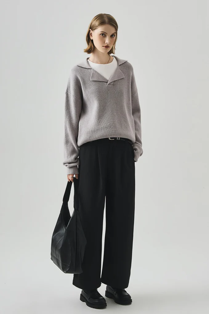 Oversized Lazy V-Neck Long-Sleeve Knit Top - Image 8