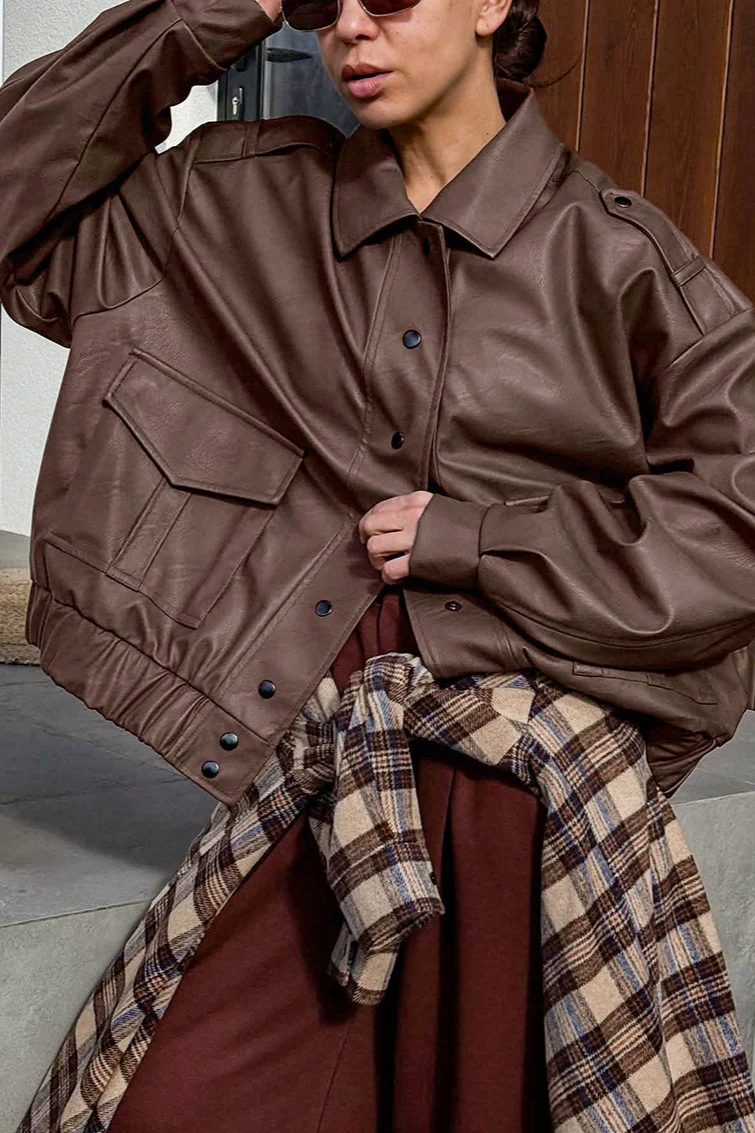 Oversized Long Sleeve Leather Jacket