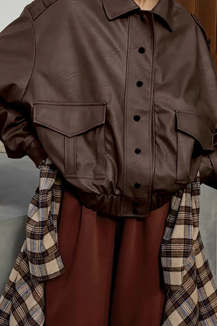 Oversized Long Sleeve Leather Jacket - Image 2