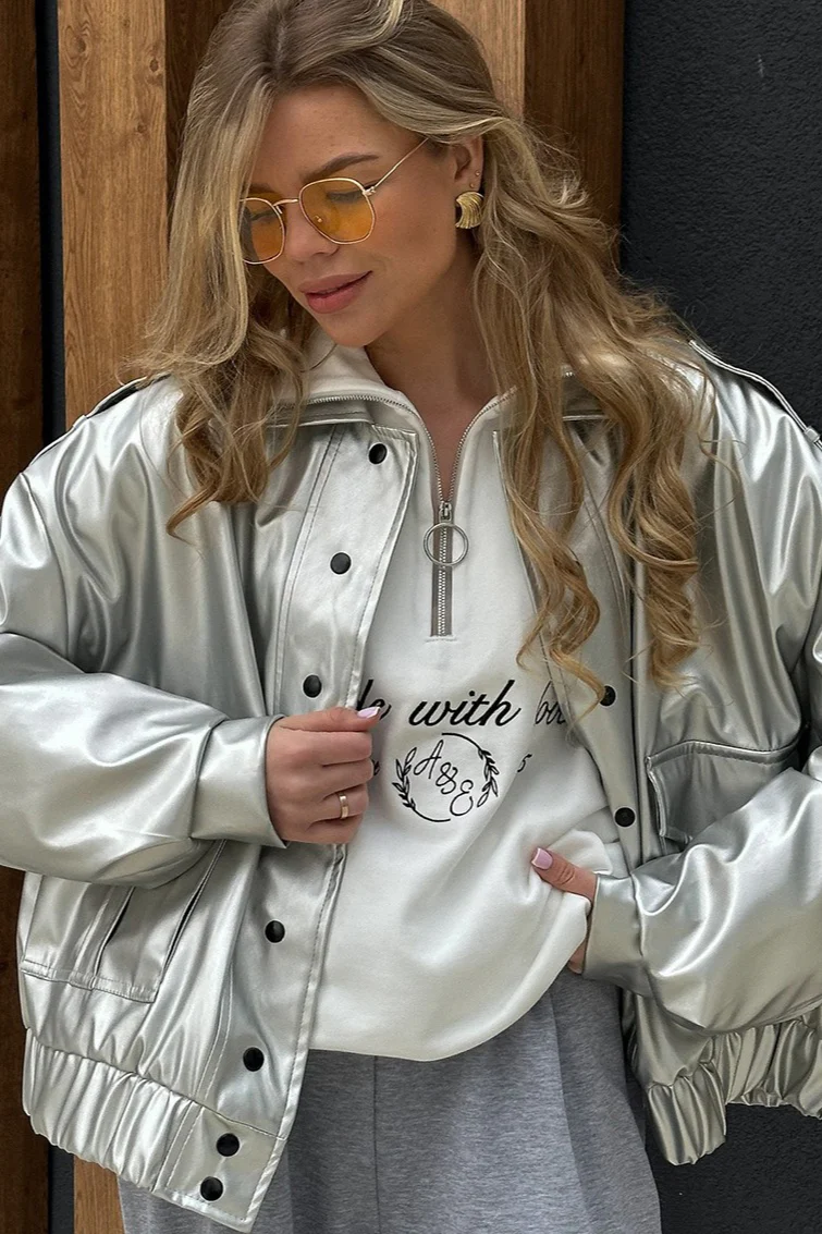 Oversized Long Sleeve Leather Jacket - Image 3