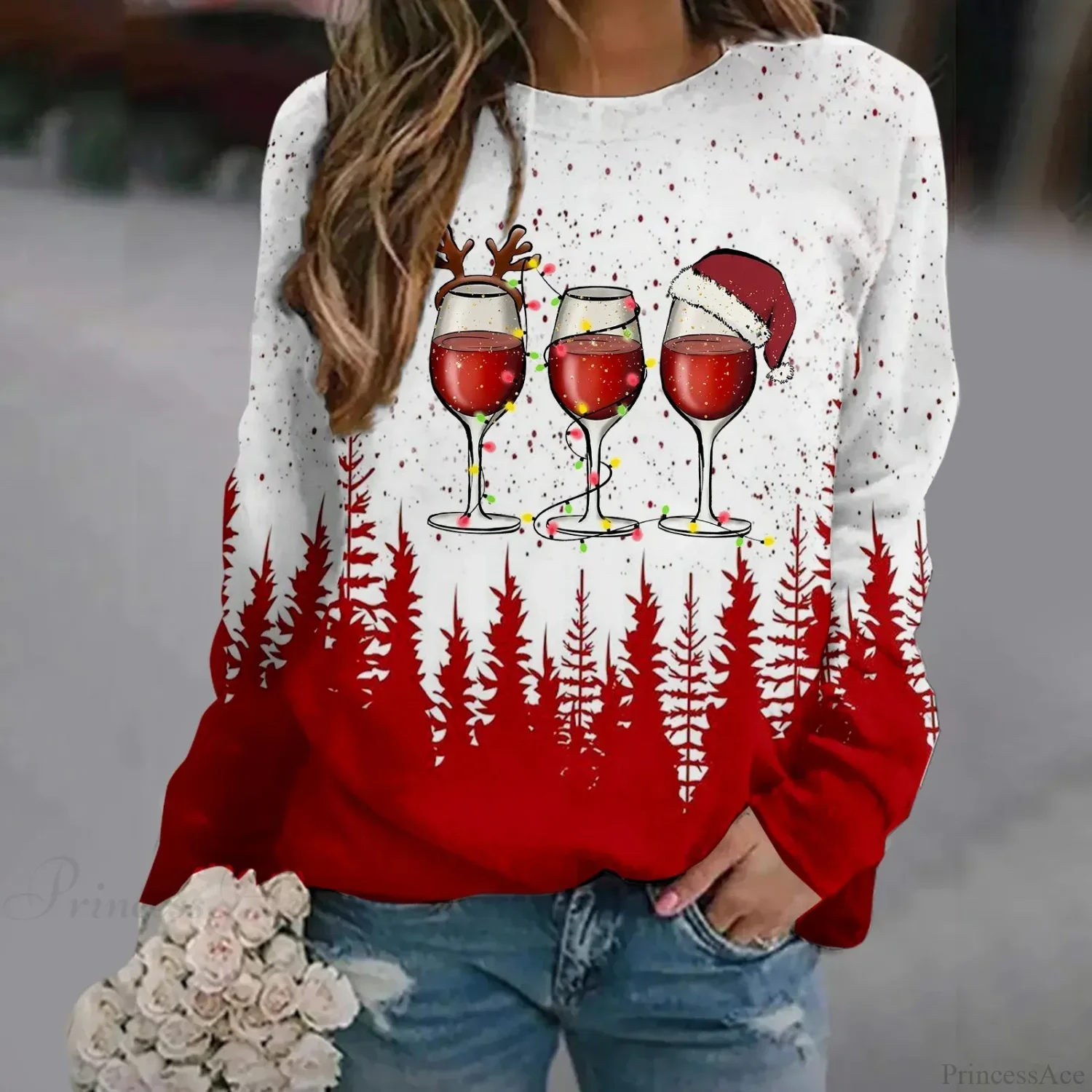 Oversized Print Crew Neck Soft Long Sleeve Casual Loose Y2K Winter Hoodie - Image 10