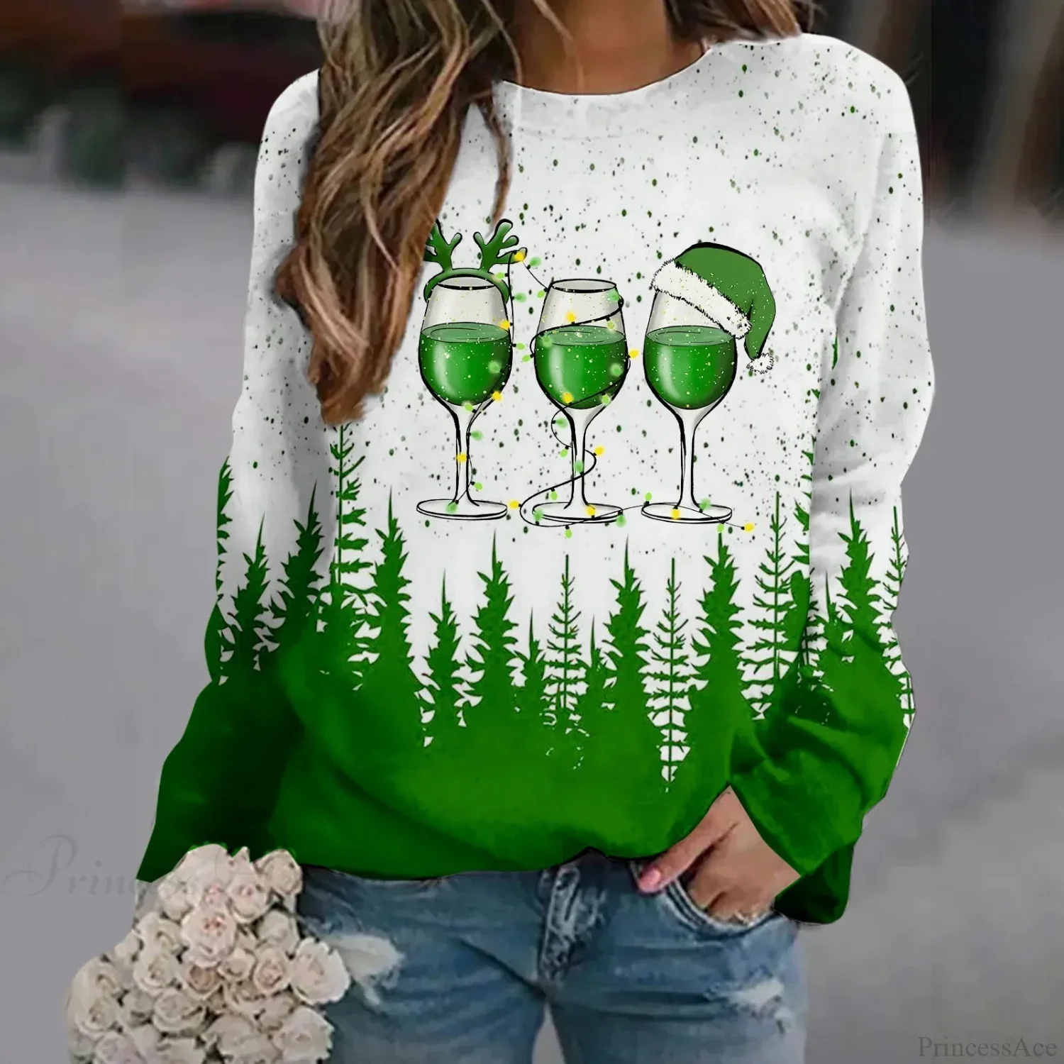 Oversized Print Crew Neck Soft Long Sleeve Casual Loose Y2K Winter Hoodie - Image 18
