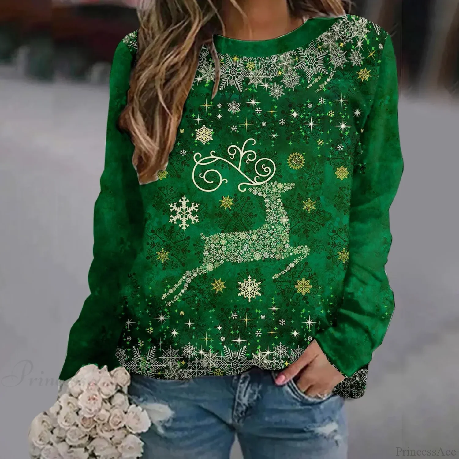 Oversized Print Crew Neck Soft Long Sleeve Casual Loose Y2K Winter Hoodie - Image 3