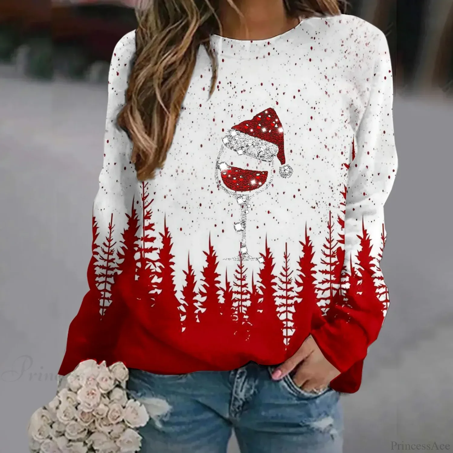 Oversized Print Crew Neck Soft Long Sleeve Casual Loose Y2K Winter Hoodie - Image 4