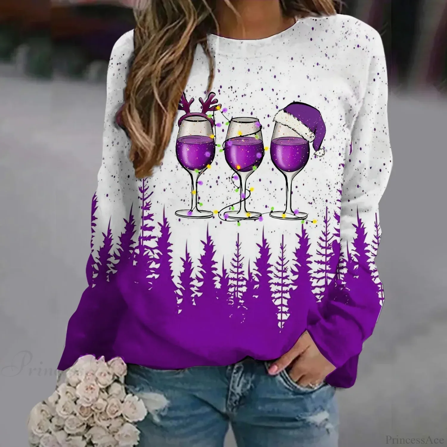 Oversized Print Crew Neck Soft Long Sleeve Casual Loose Y2K Winter Hoodie - Image 5