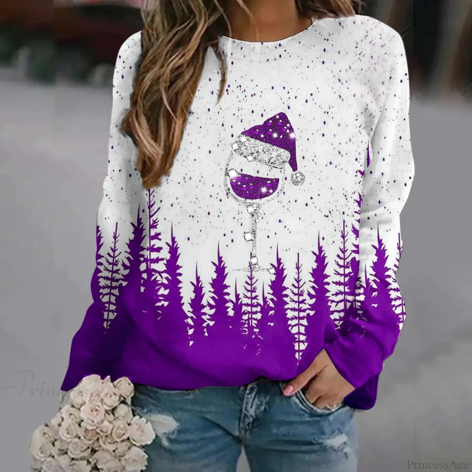 Oversized Print Crew Neck Soft Long Sleeve Casual Loose Y2K Winter Hoodie - Image 7