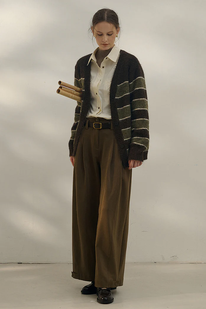 Oversized Stripe Color Block V Neck Knit Cardigan