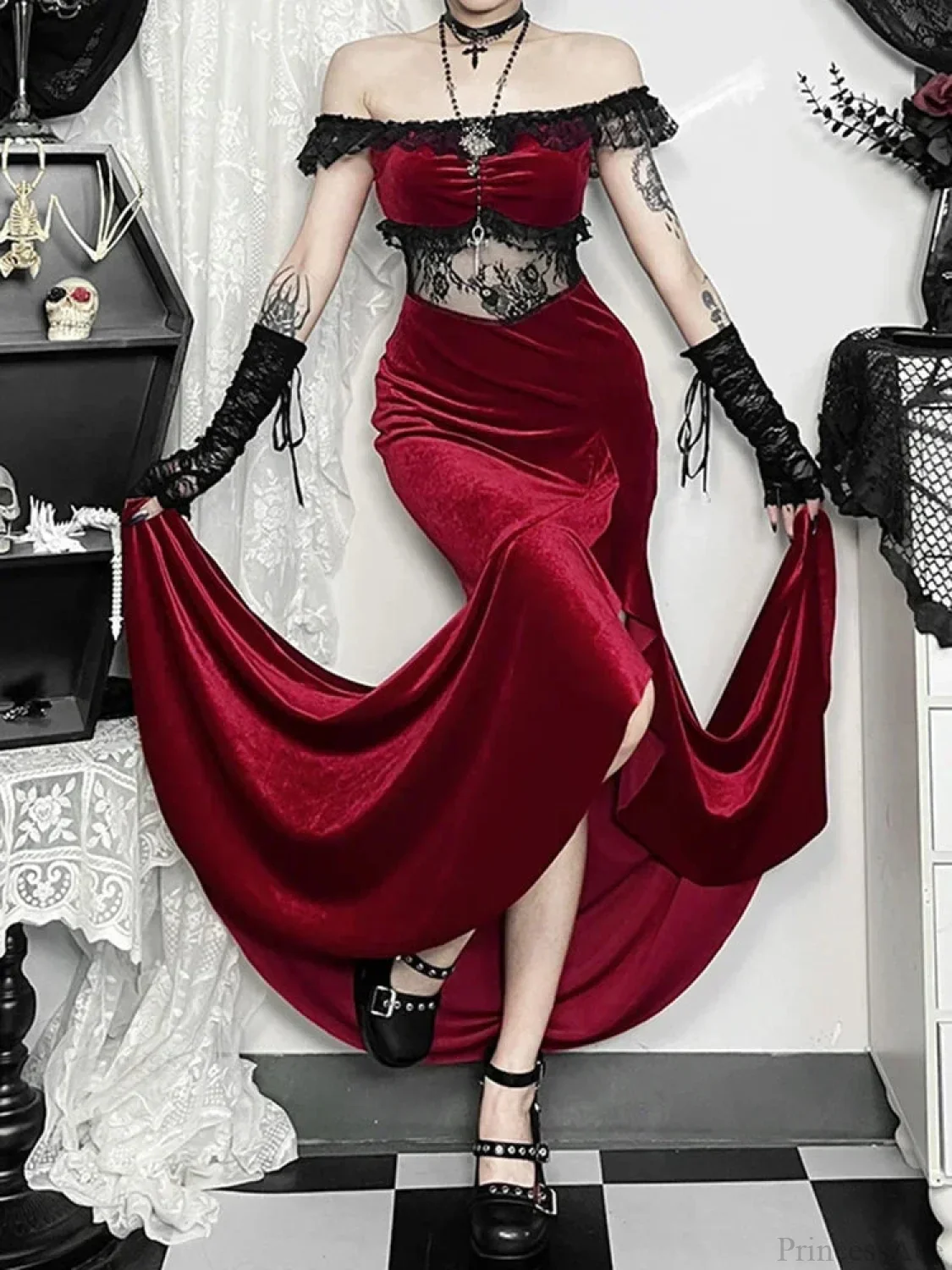 Palatial Fashion Lace Empty Out Full-Length Dress - Image 2
