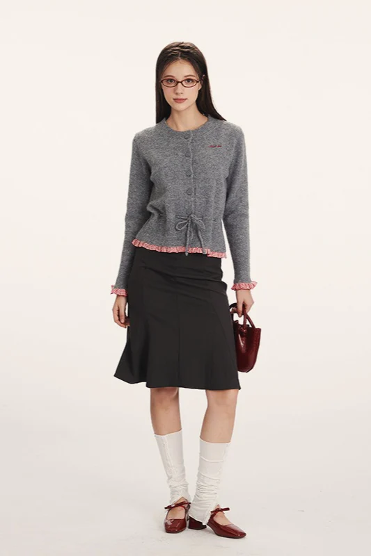 Panel-Design Waist-Cinched Slim Knit Cardigan - Image 2