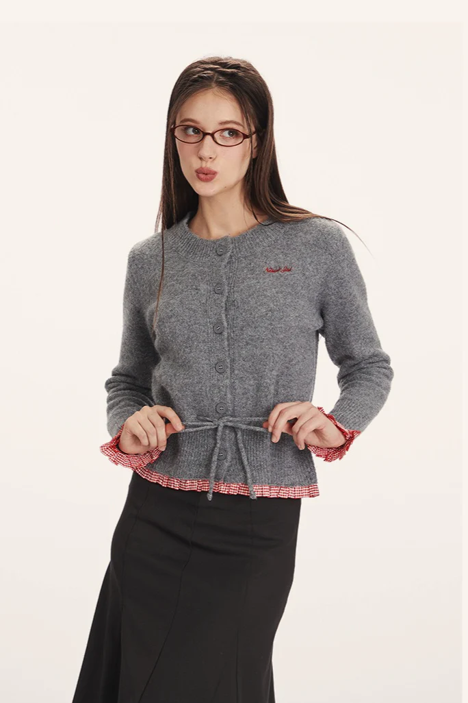 Panel-Design Waist-Cinched Slim Knit Cardigan - Image 4
