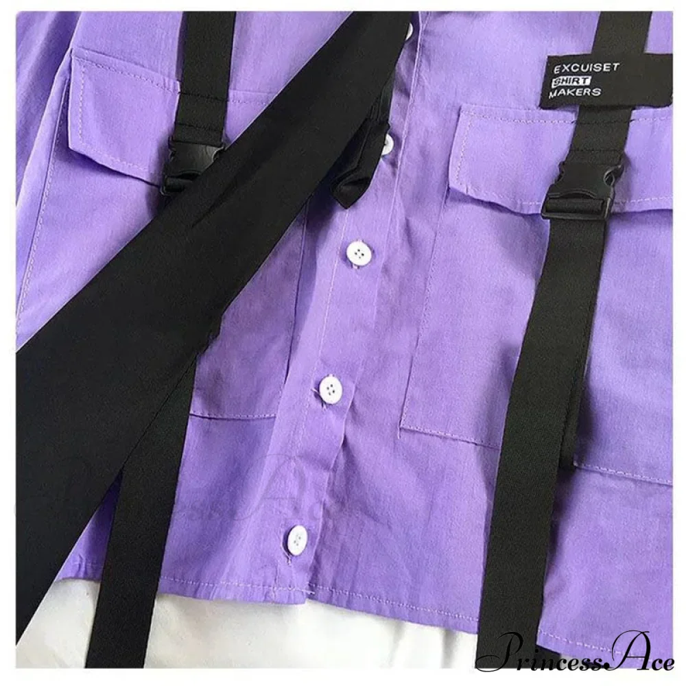 Pants Ribbon Autumn Blouse & Short-Sleeved High-Waist Streetwear Loose Cargo Straight Set - Image 12