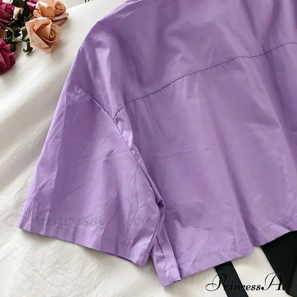 Pants Ribbon Autumn Blouse & Short-Sleeved High-Waist Streetwear Loose Cargo Straight Set - Image 19