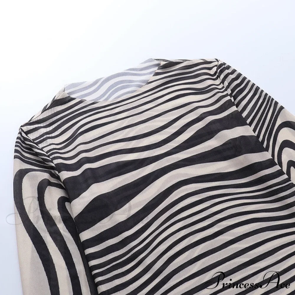 Pants Suit Sexy Costume Zebra Co-ord Striped Tracksuit for Mesh + Set 2 T-shirt Piece Long Autumn Women - Image 10