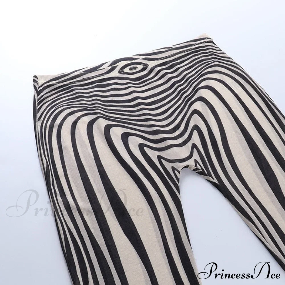 Pants Suit Sexy Costume Zebra Co-ord Striped Tracksuit for Mesh + Set 2 T-shirt Piece Long Autumn Women - Image 12