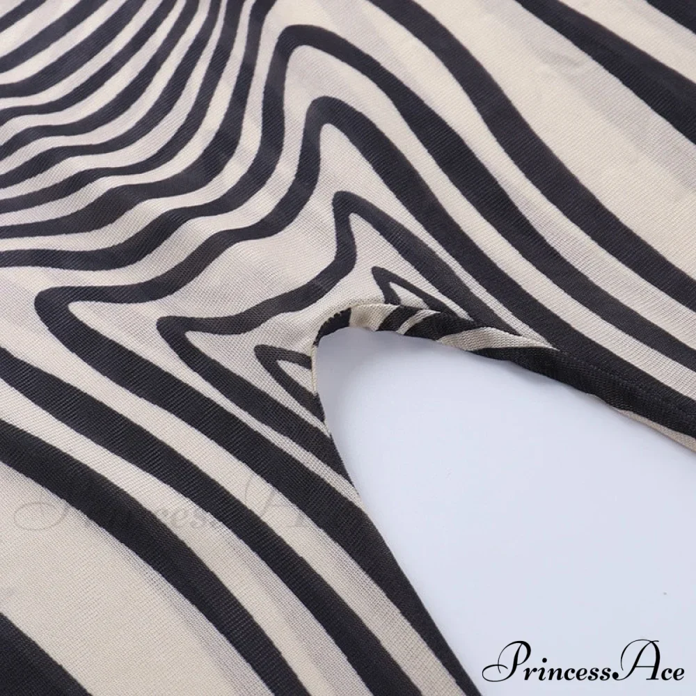 Pants Suit Sexy Costume Zebra Co-ord Striped Tracksuit for Mesh + Set 2 T-shirt Piece Long Autumn Women - Image 14