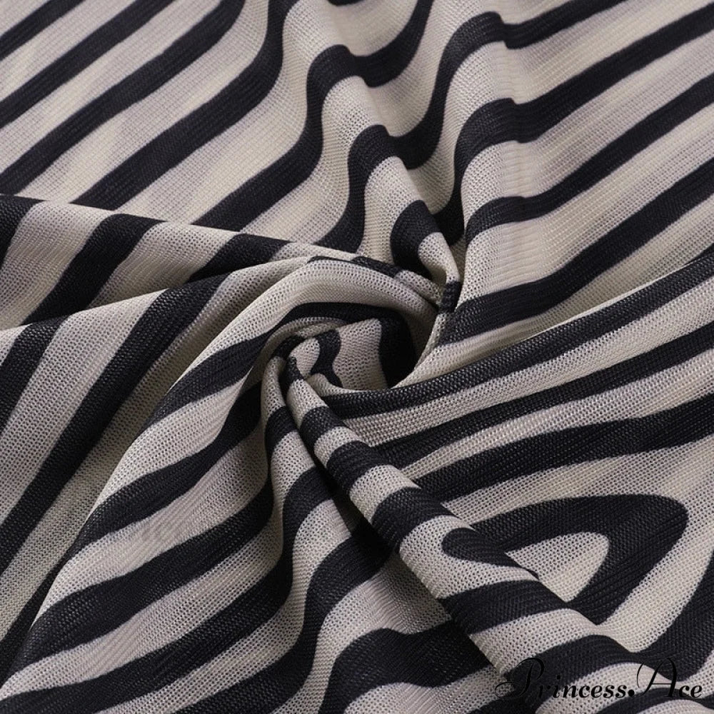 Pants Suit Sexy Costume Zebra Co-ord Striped Tracksuit for Mesh + Set 2 T-shirt Piece Long Autumn Women - Image 20
