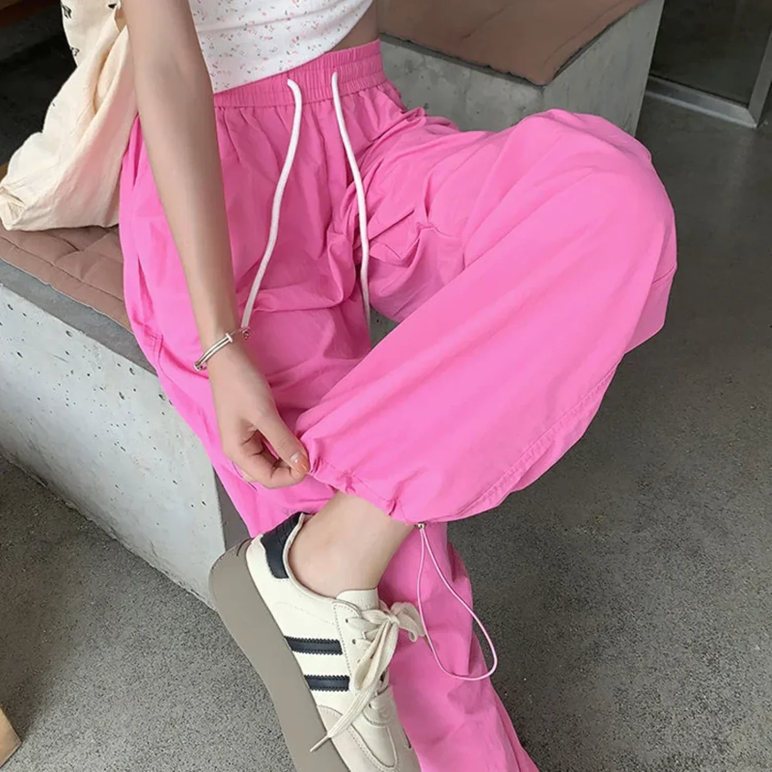 Parachute High Waist Drawstring Wide Leg Pant - Image 3