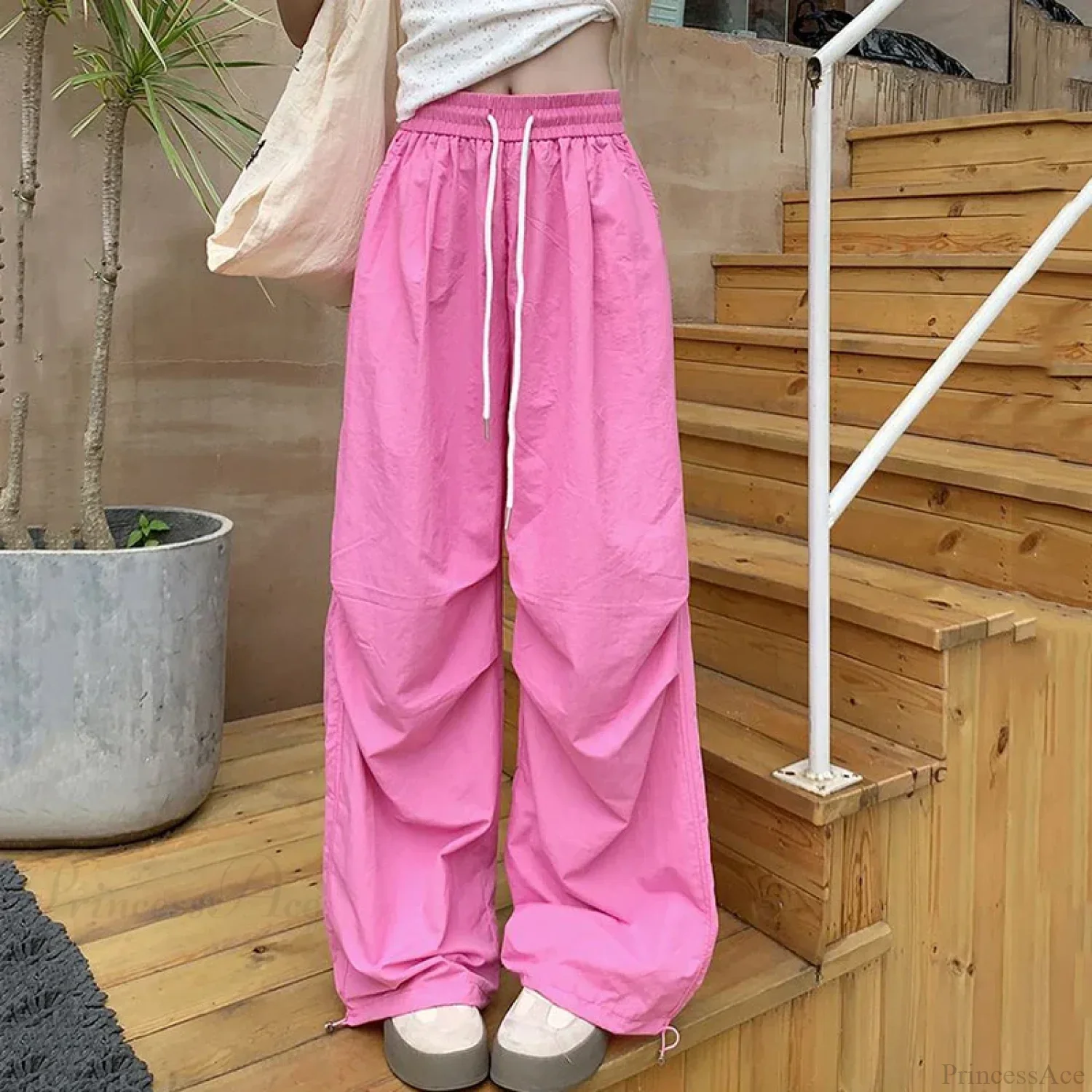 Parachute High Waist Drawstring Wide Leg Pant - Image 4