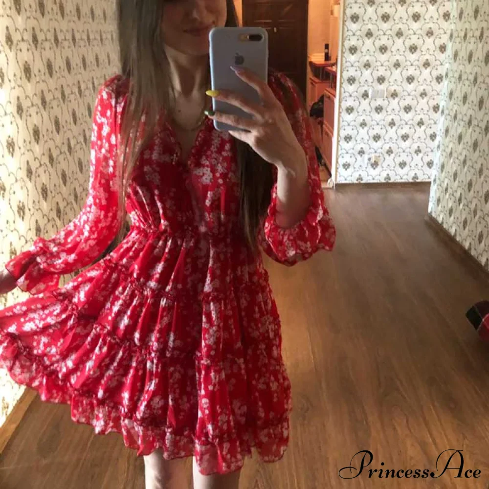 Party Gown Harlow Backless Design V-Neck Mini - Warm-Season Ruffle - Women's Flowered Dress - Image 12