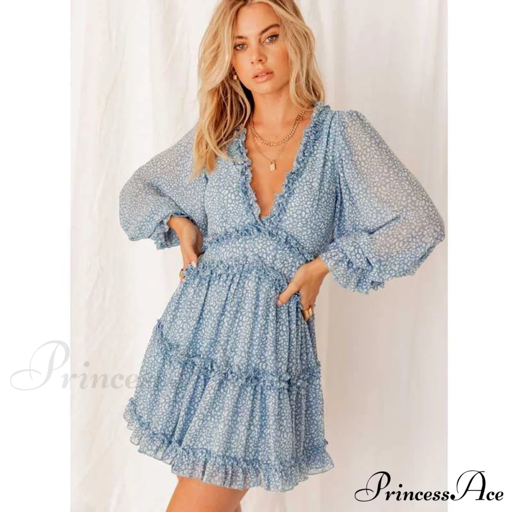Party Gown Harlow Backless Design V-Neck Mini - Warm-Season Ruffle - Women's Flowered Dress - Image 6