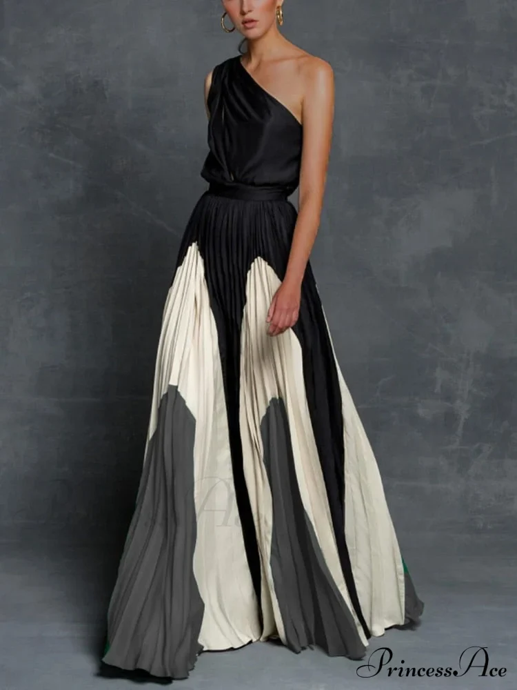 Patchwork Black Club Party High Night One Women's Gown Off - Street Shoulder Dress