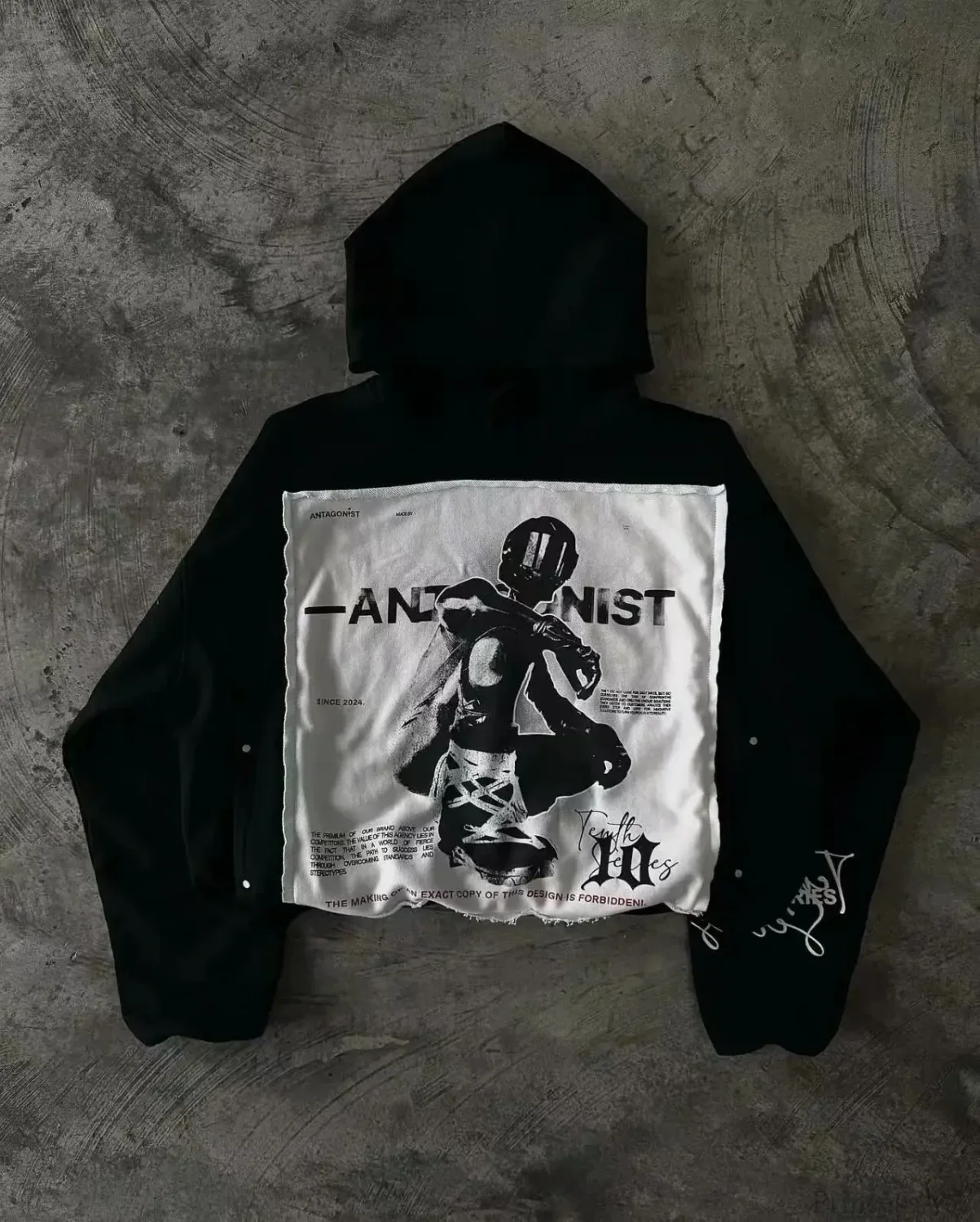 Patchwork Embroidered Black Hoodie - Image 3