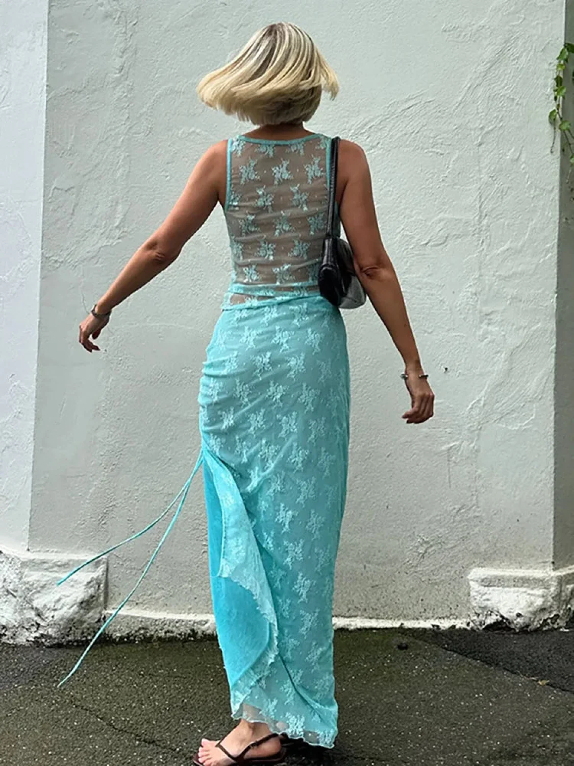 Patchwork Lace V-neck Skirt Vacation Dress - Image 3