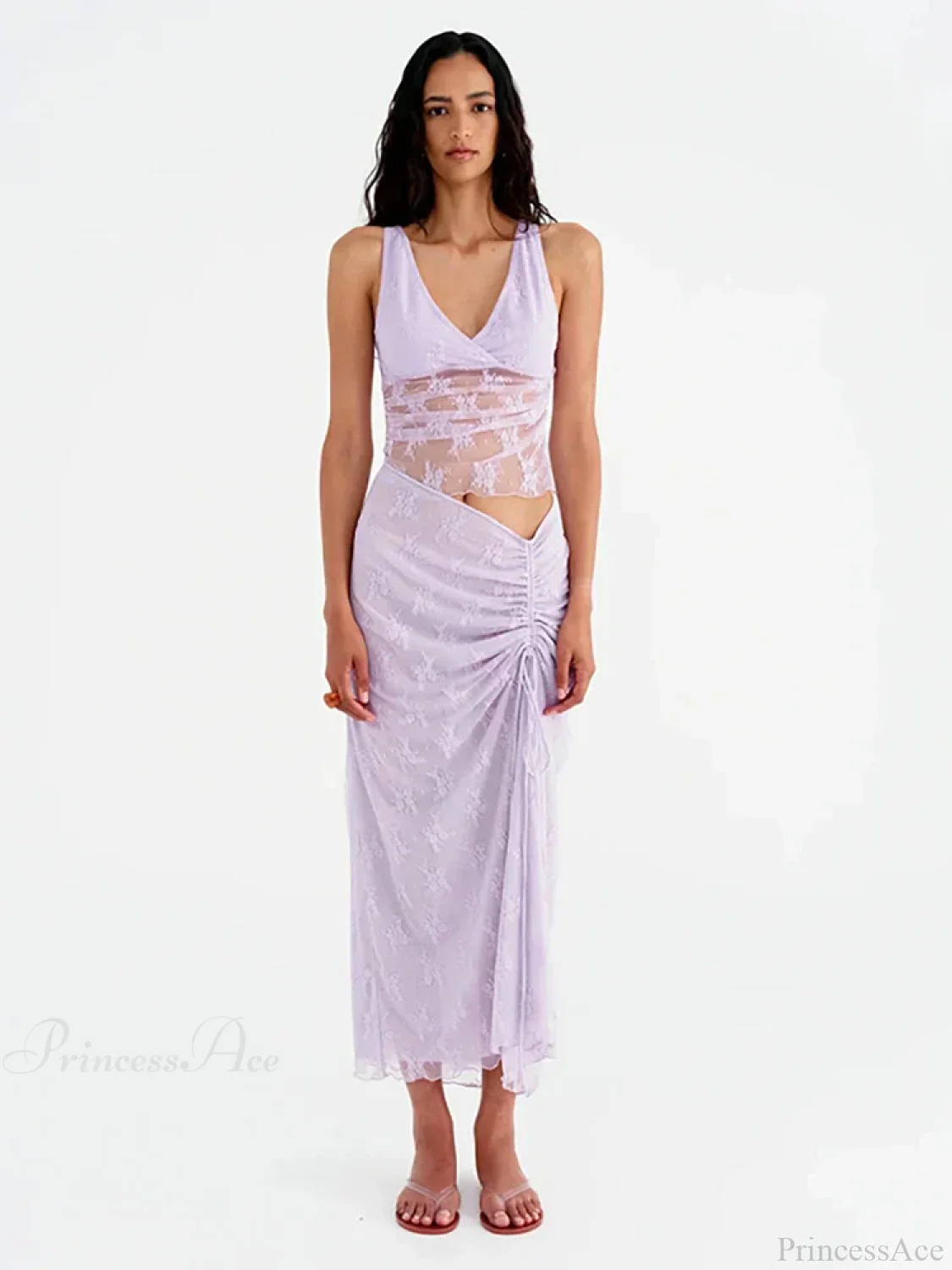 Patchwork Lace V-neck Skirt Vacation Dress - Image 4