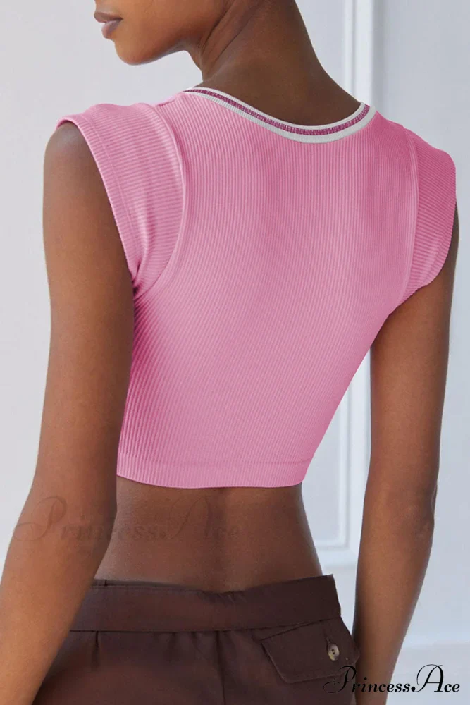 Patchwork Neck U Solid T-Shirt - Image 22