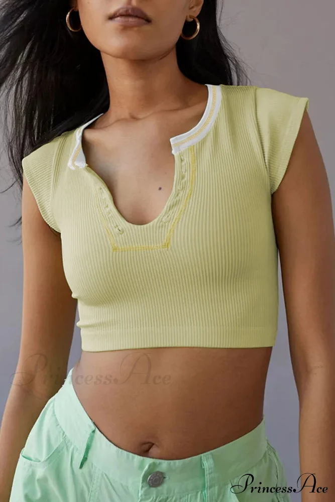 Patchwork Neck U Solid T-Shirt - Image 31