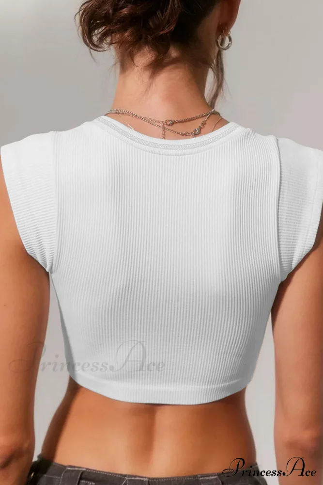 Patchwork Neck U Solid T-Shirt - Image 8