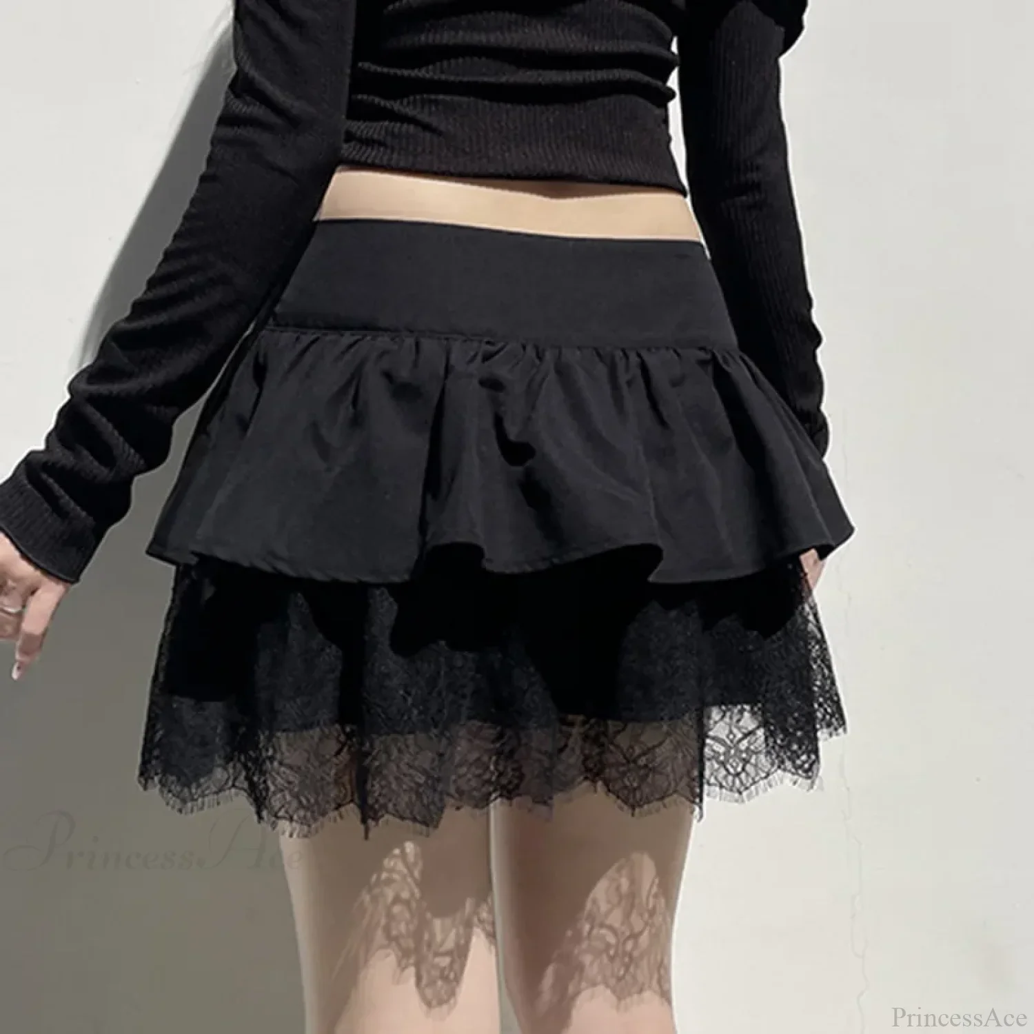Patchwork Preppy Black Skirt - Image 5
