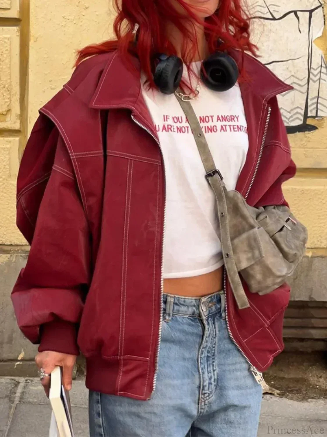 Patchwork PU Leather Short Coat - Image 4