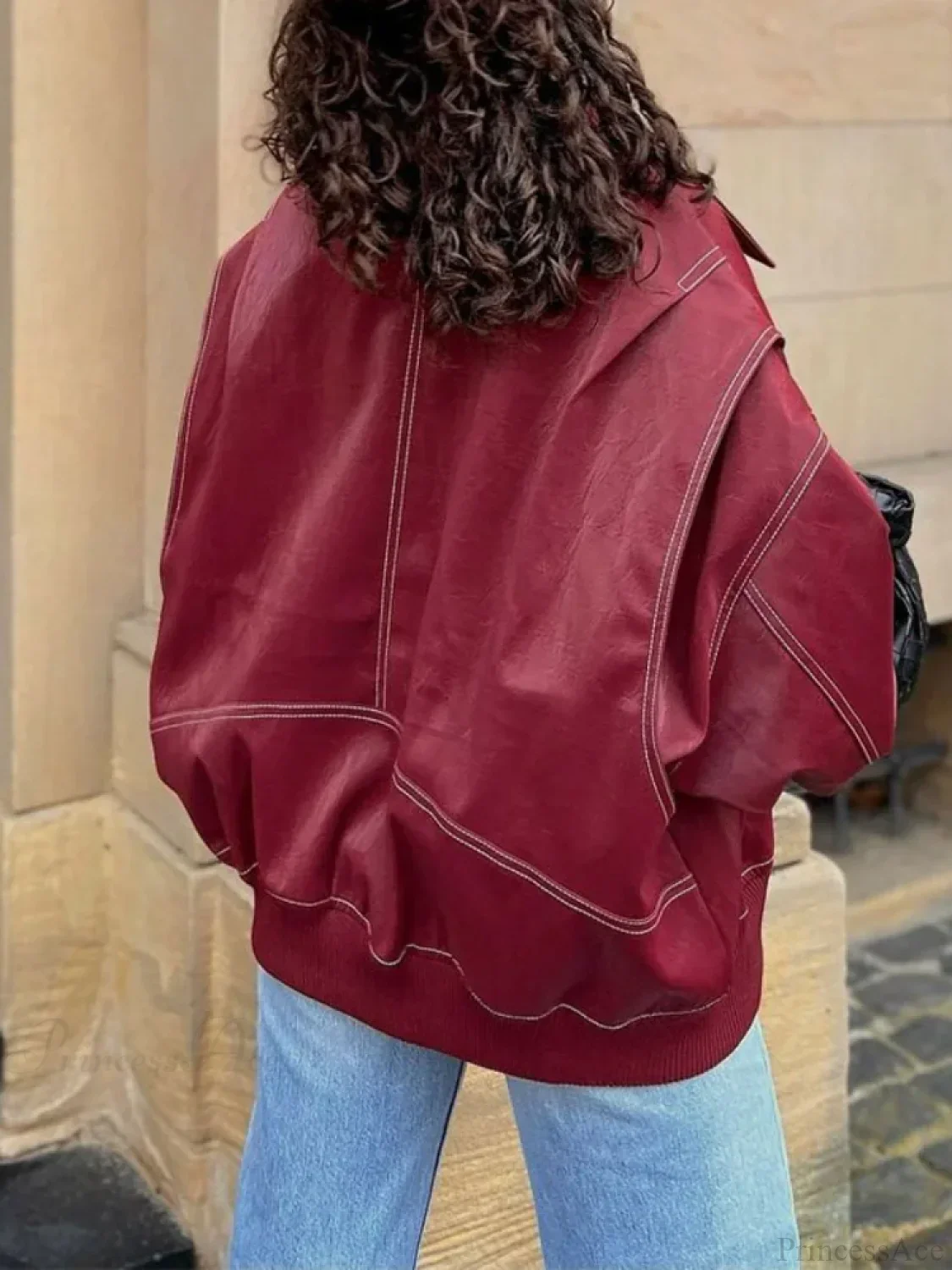 Patchwork PU Leather Short Coat - Image 7