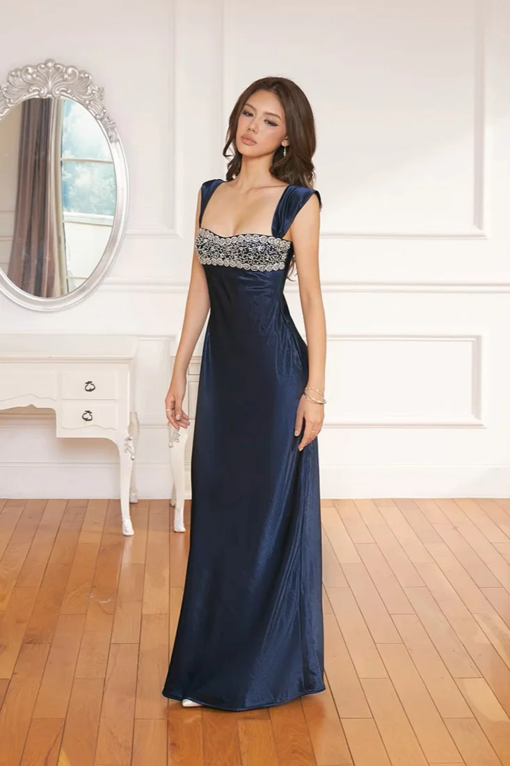 Patchwork Rhinestone Ruched Elegant Maxi Dress - Image 8