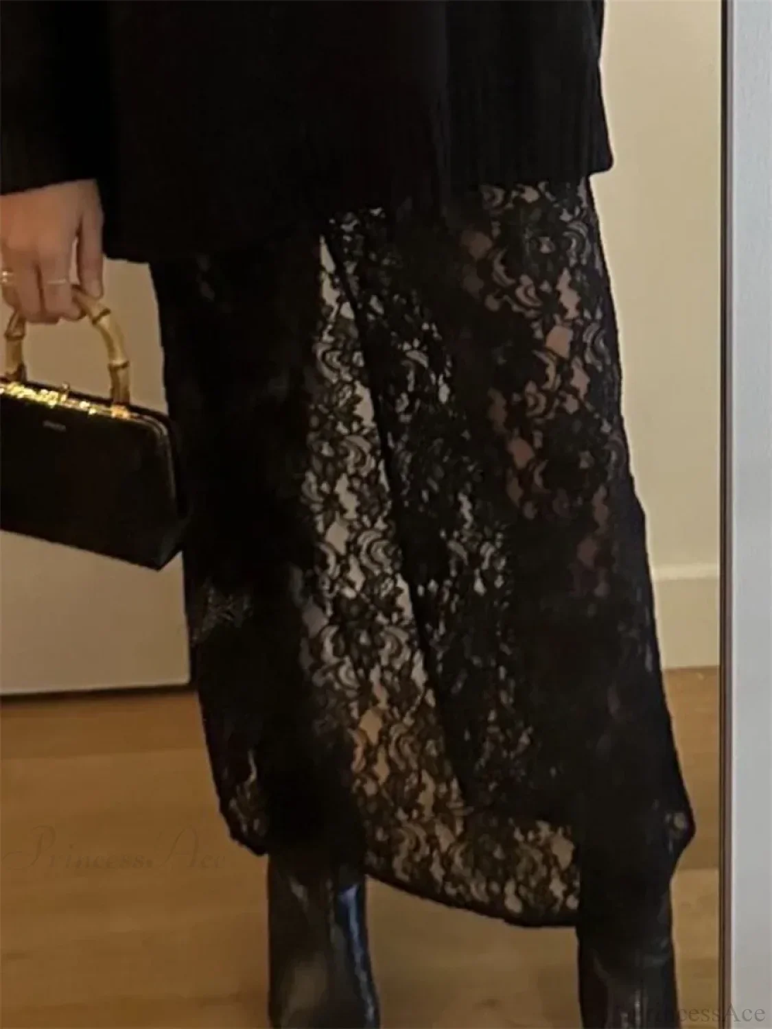 Patchwork See-Through Maxi Skirt - Image 4