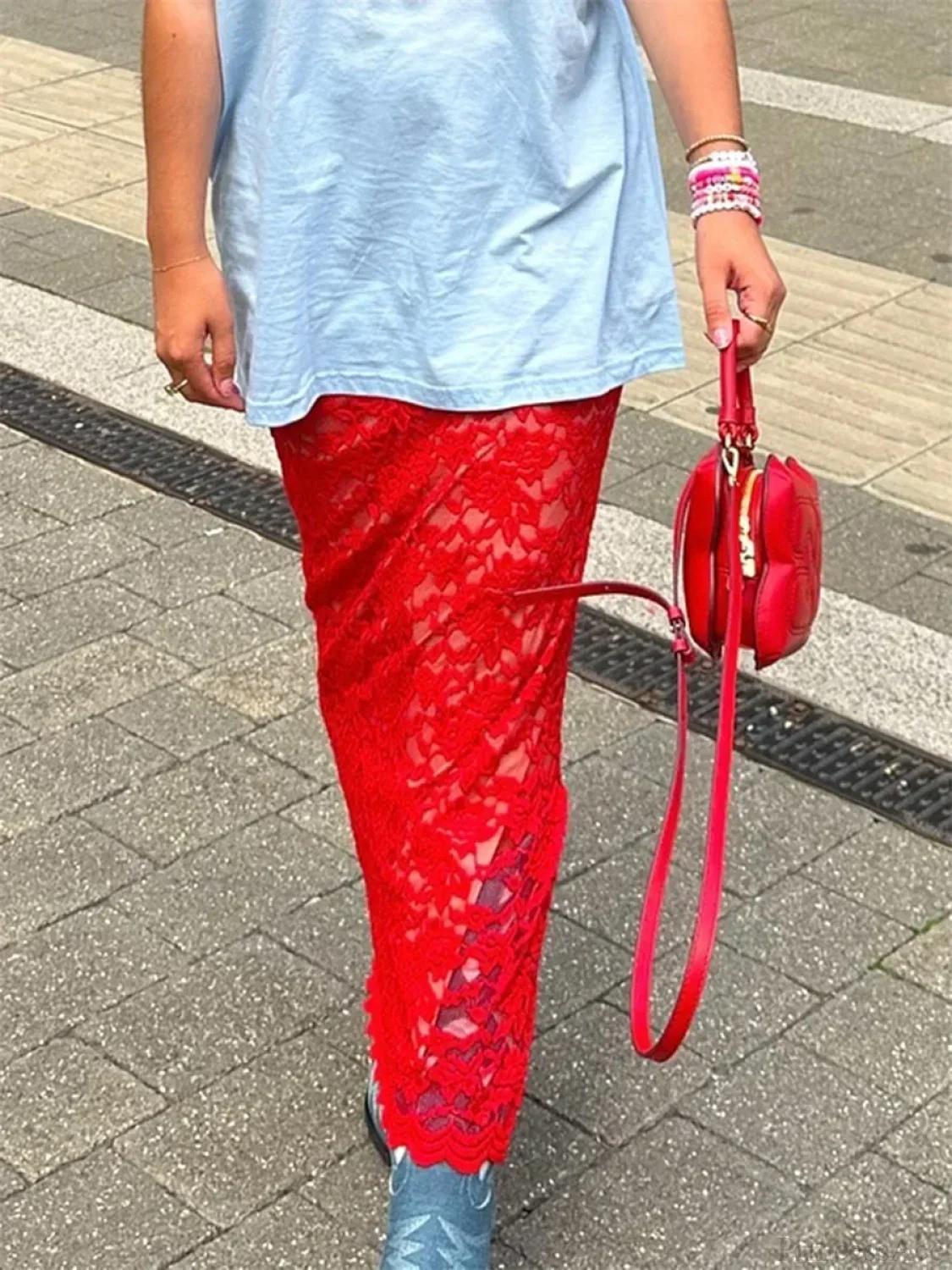 Patchwork See-Through Maxi Skirt - Image 7