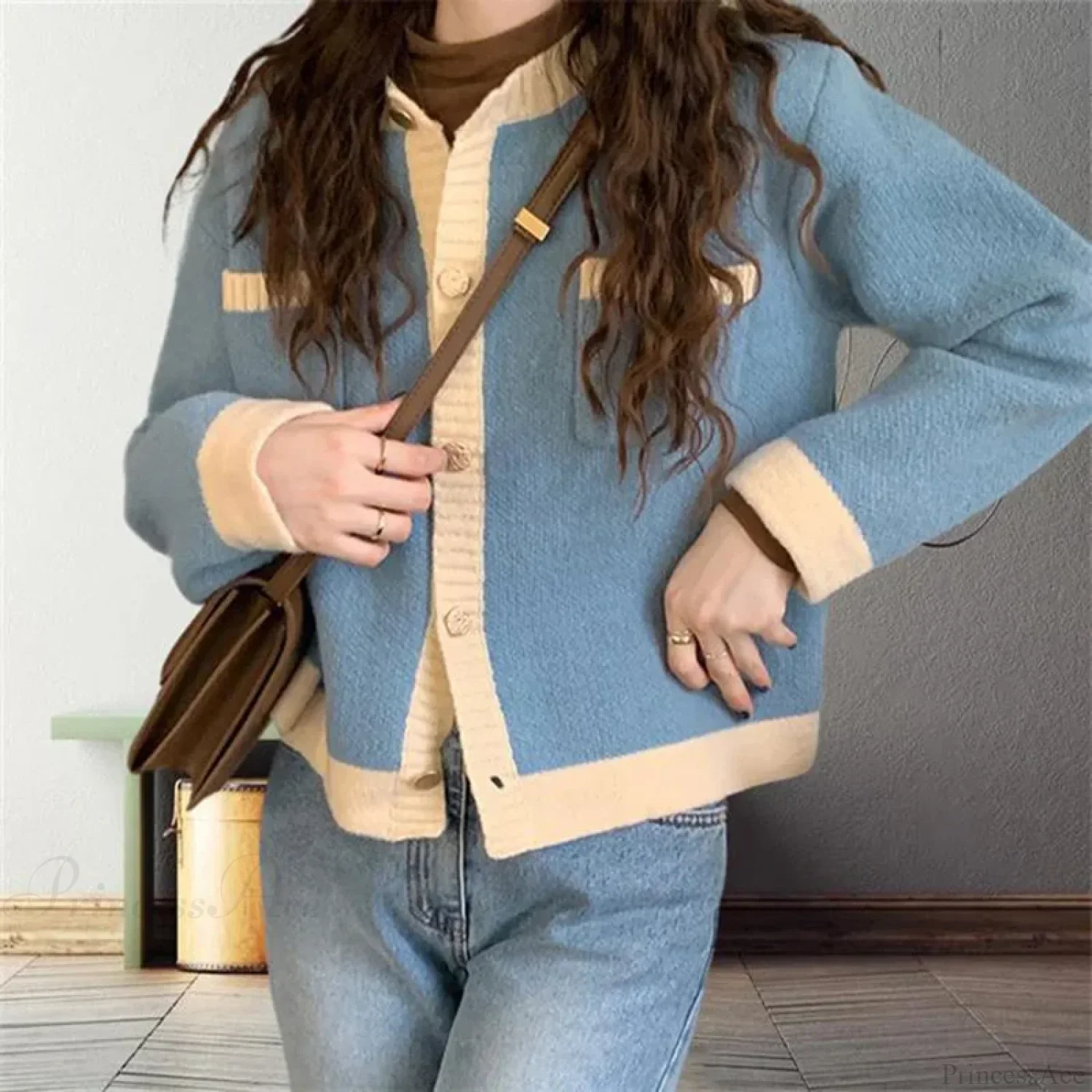 Patchwork Single Breasted Knit Long Sleeve Cardigan - Image 3