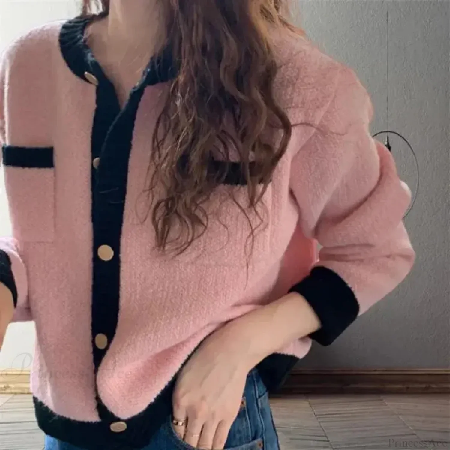 Patchwork Single Breasted Knit Long Sleeve Cardigan - Image 7